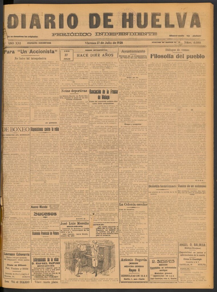 Miniatura de Diario de Huelva : periódico independiente del 27 de julio de 1928