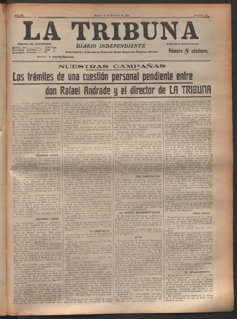 Miniatura de La Tribuna del 24 de febrero de 1914