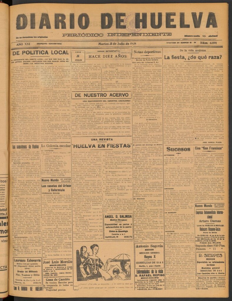 Miniatura de Diario de Huelva : periódico independiente del 31 de julio de 1928