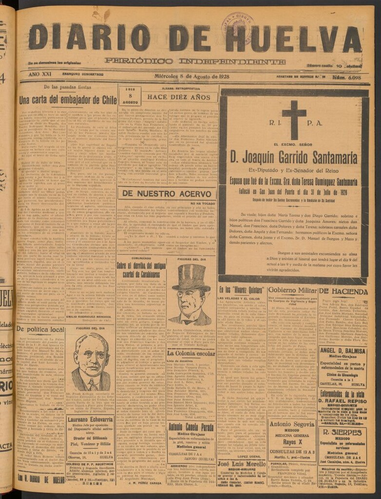 Miniatura de Diario de Huelva : periódico independiente del 8 de agosto de 1928