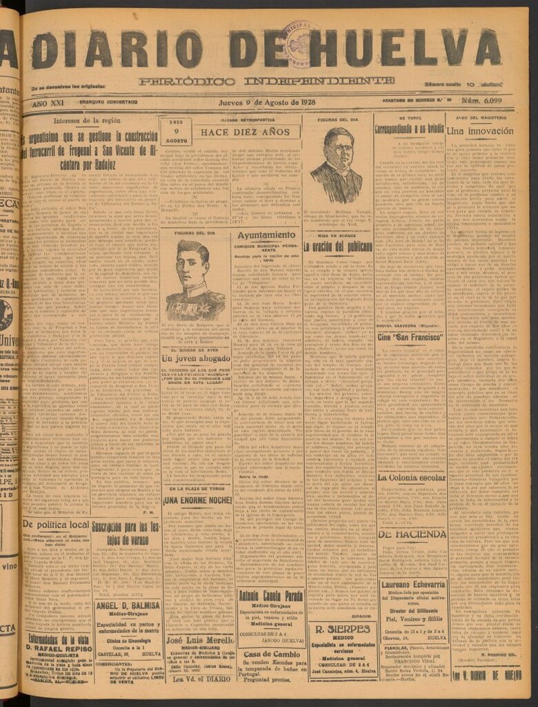 Miniatura de Diario de Huelva : periódico independiente del 9 de agosto de 1928