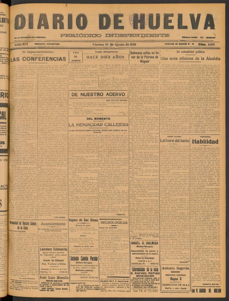 Miniatura de Diario de Huelva : periódico independiente del 10 de agosto de 1928