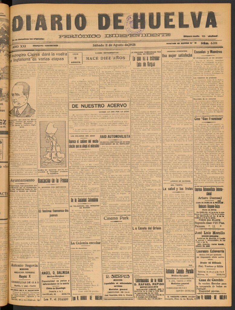 Miniatura de Diario de Huelva : periódico independiente del 11 de agosto de 1928