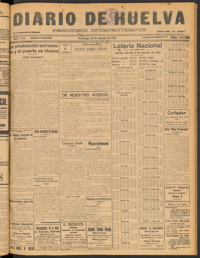 Miniatura de Diario de Huelva : periódico independiente del 12 de agosto de 1928
