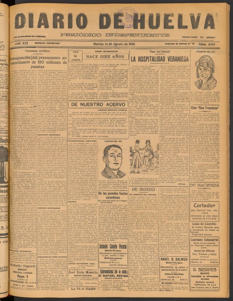 Miniatura de Diario de Huelva : periódico independiente del 14 de agosto de 1928