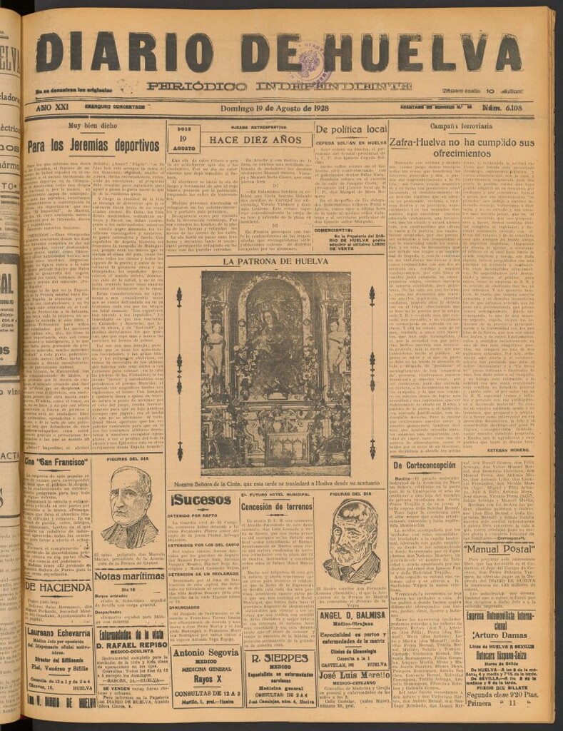 Miniatura de Diario de Huelva : periódico independiente del 19 de agosto de 1928