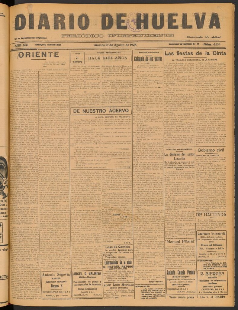 Miniatura de Diario de Huelva : periódico independiente del 21 de agosto de 1928