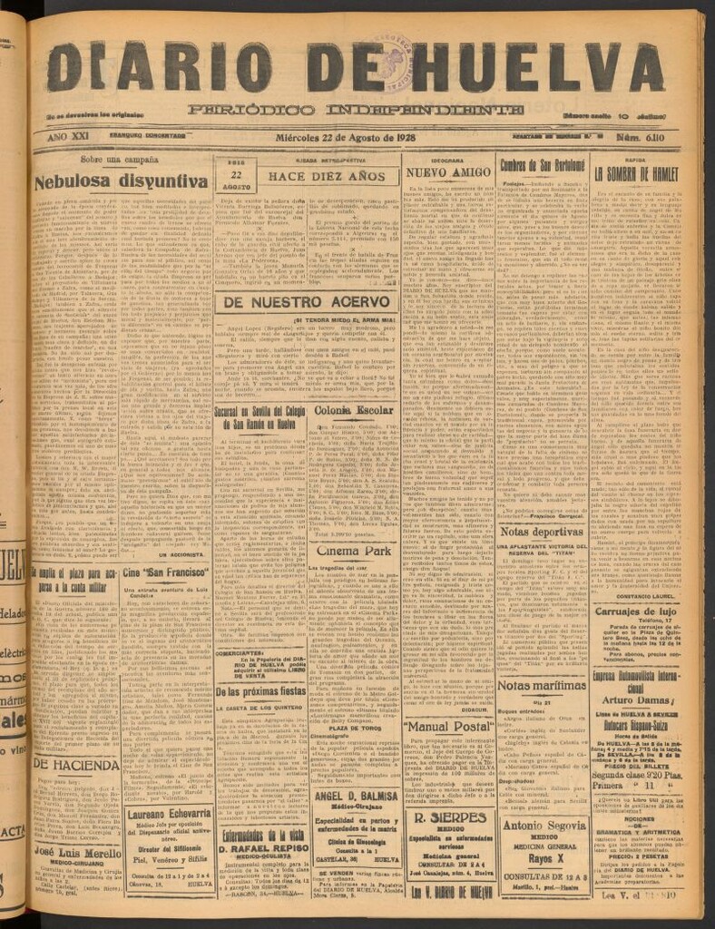 Miniatura de Diario de Huelva : periódico independiente del 22 de agosto de 1928
