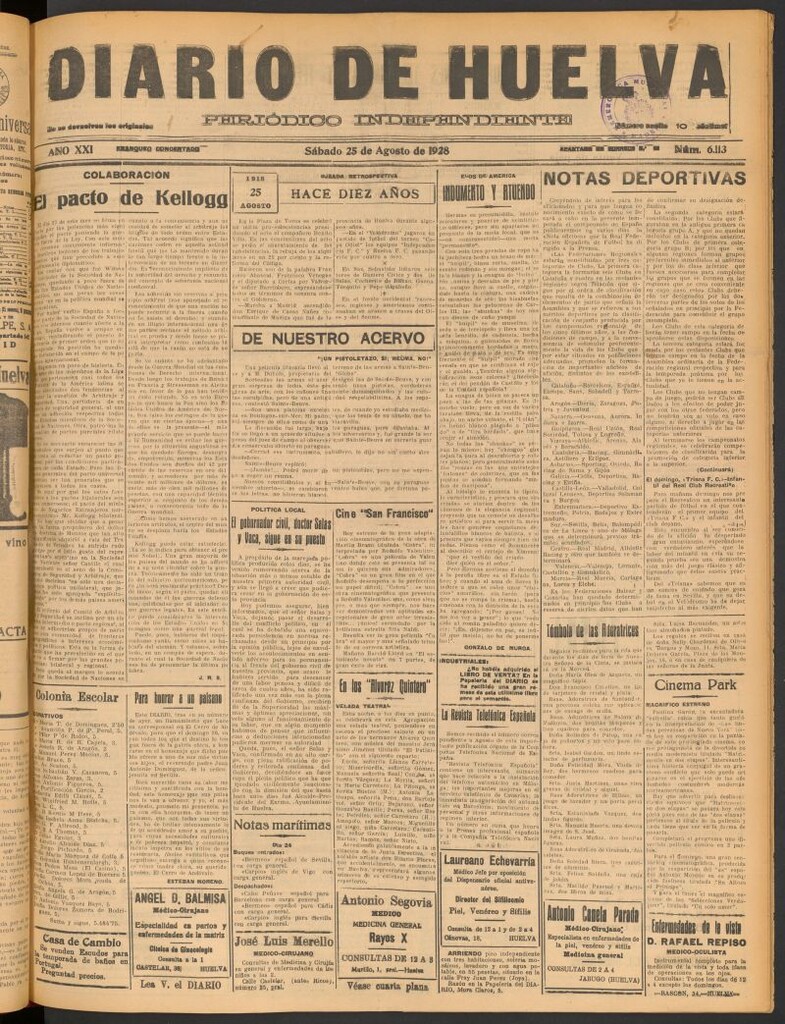 Miniatura de Diario de Huelva : periódico independiente del 25 de agosto de 1928