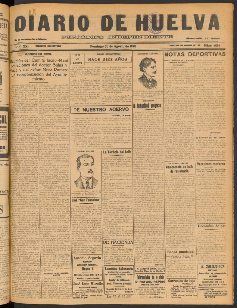 Miniatura de Diario de Huelva : periódico independiente del 26 de agosto de 1928