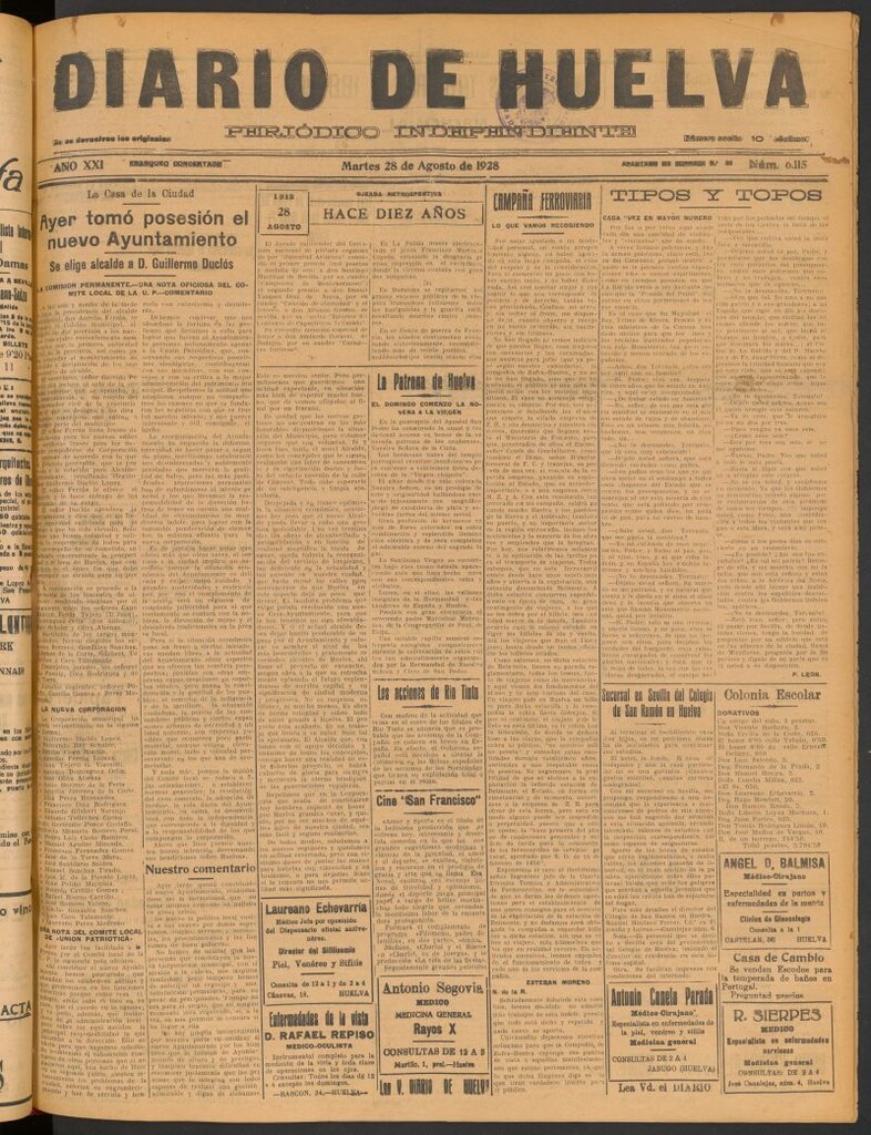 Miniatura de Diario de Huelva : periódico independiente del 28 de agosto de 1928