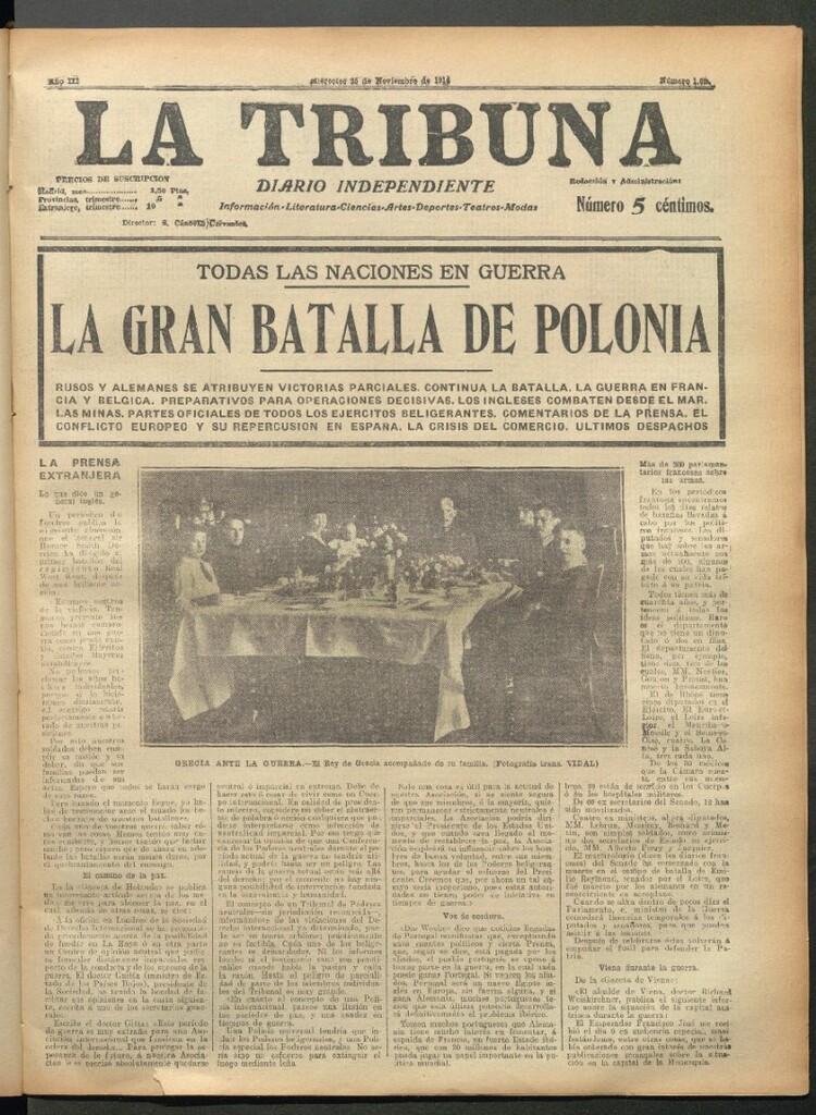 Miniatura de La Tribuna del 25 de noviembre de 1914