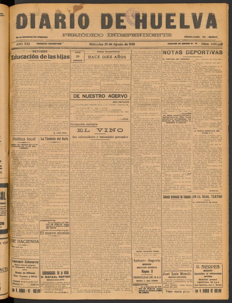 Miniatura de Diario de Huelva : periódico independiente del 29 de agosto de 1928