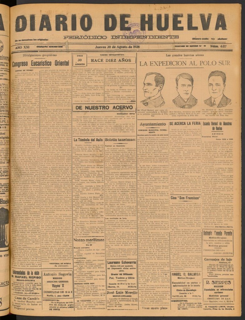 Miniatura de Diario de Huelva : periódico independiente del 30 de agosto de 1928