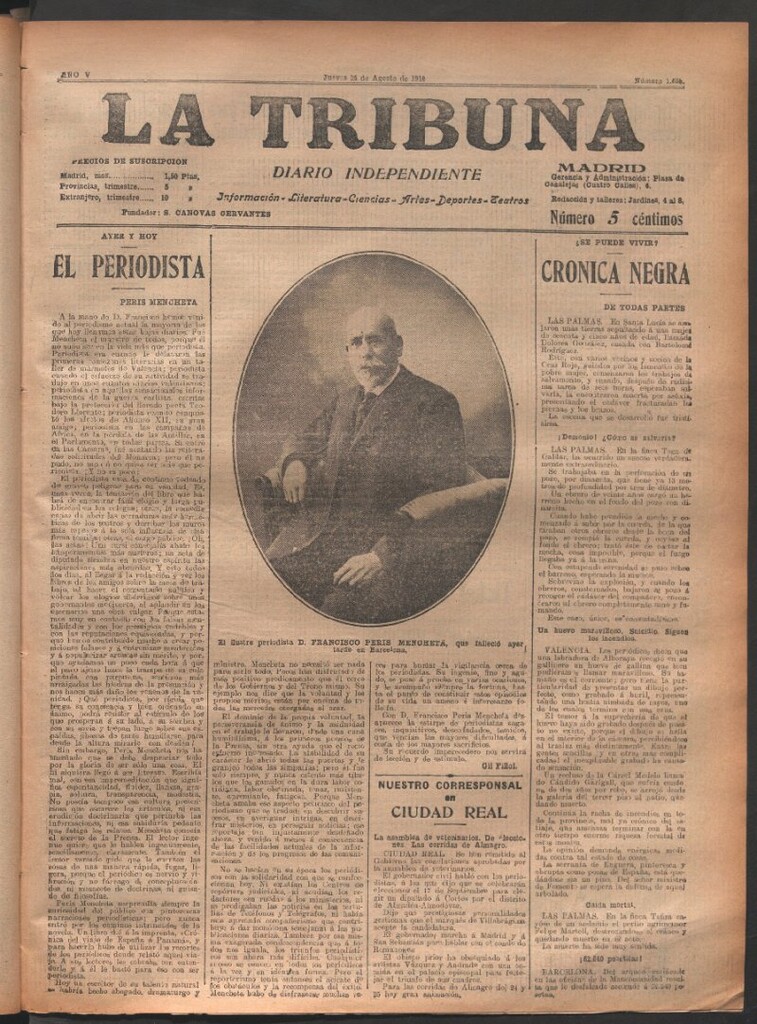 Miniatura de La Tribuna del 24 de agosto de 1916