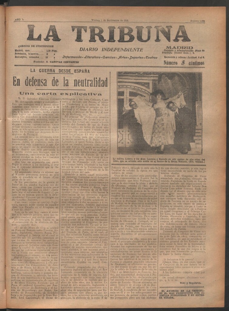 Miniatura de La Tribuna del 1 de septiembre de 1916
