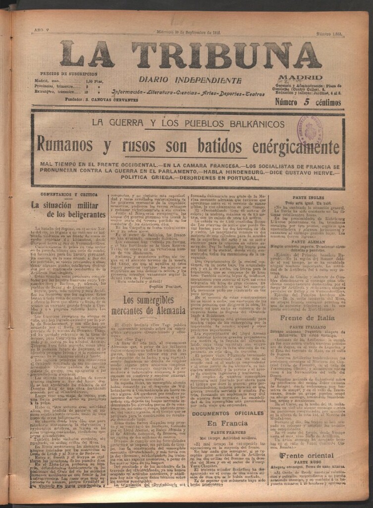 Miniatura de La Tribuna del 20 de septiembre de 1916