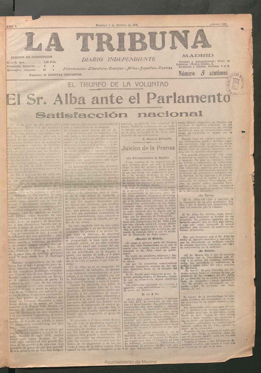Miniatura de La Tribuna del 1 de octubre de 1916