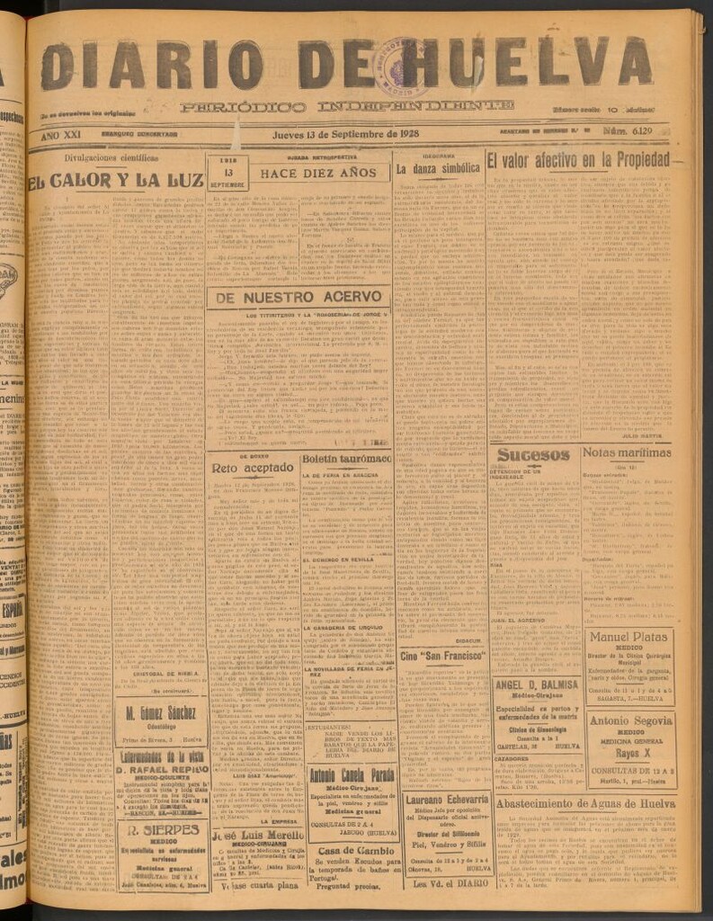 Miniatura de Diario de Huelva : periódico independiente del 13 de septiembre de 1928