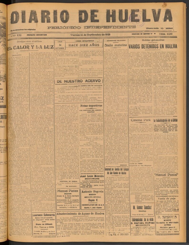 Miniatura de Diario de Huelva : periódico independiente del 14 de septiembre de 1928