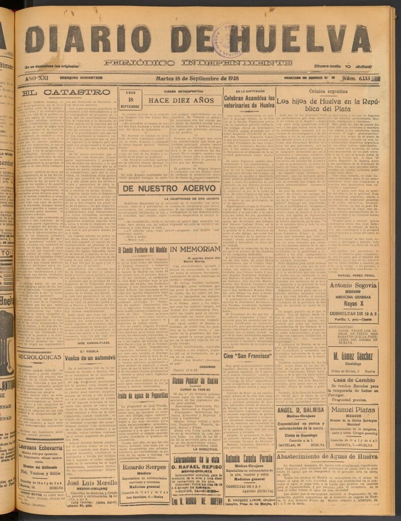 Miniatura de Diario de Huelva : periódico independiente del 18 de septiembre de 1928