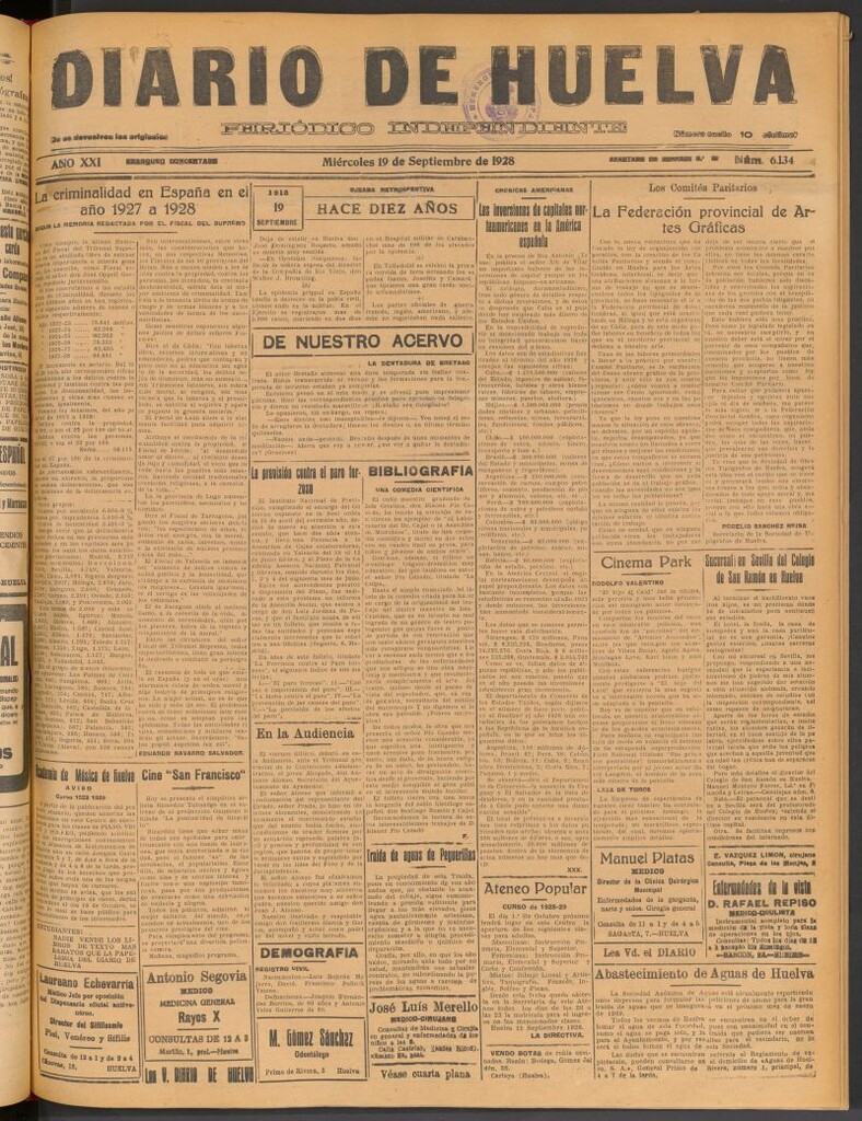 Miniatura de Diario de Huelva : periódico independiente del 19 de septiembre de 1928