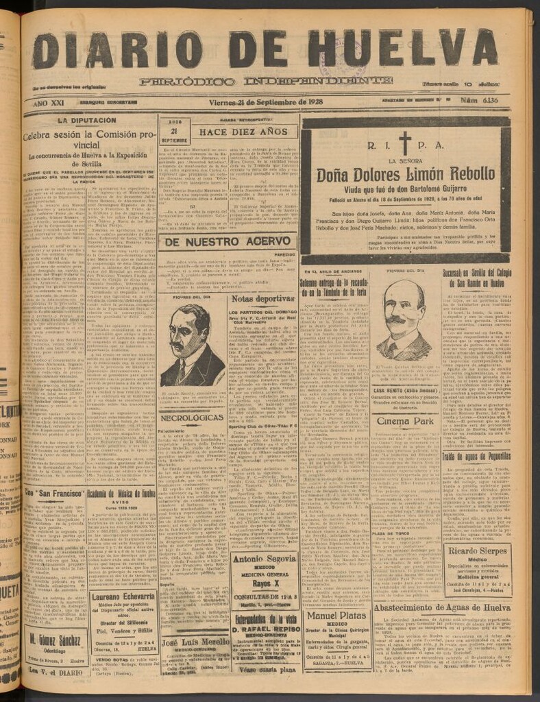 Miniatura de Diario de Huelva : periódico independiente del 21 de septiembre de 1928
