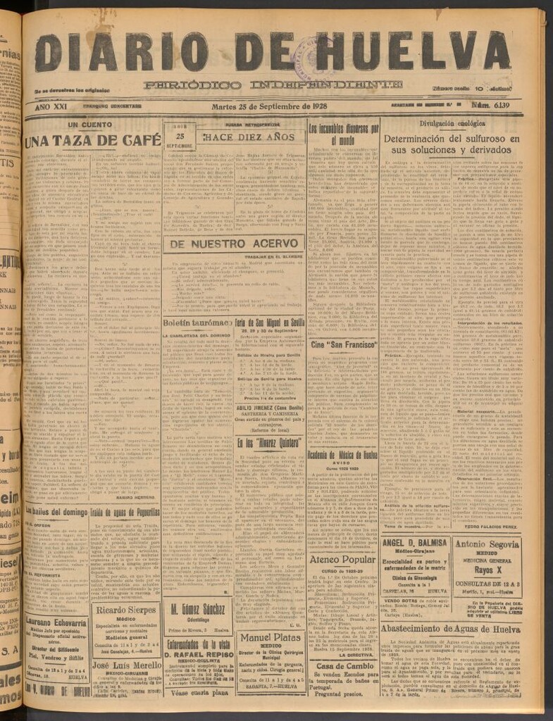 Miniatura de Diario de Huelva : periódico independiente del 25 de septiembre de 1928