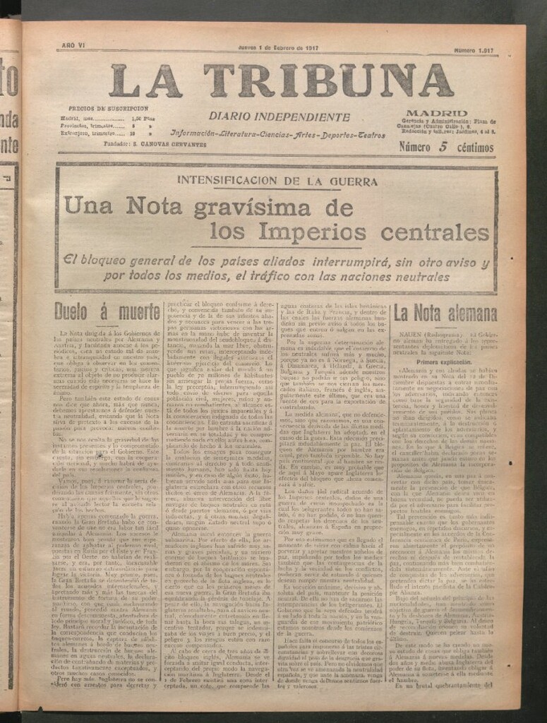 Miniatura de La Tribuna del 1 de febrero de 1917