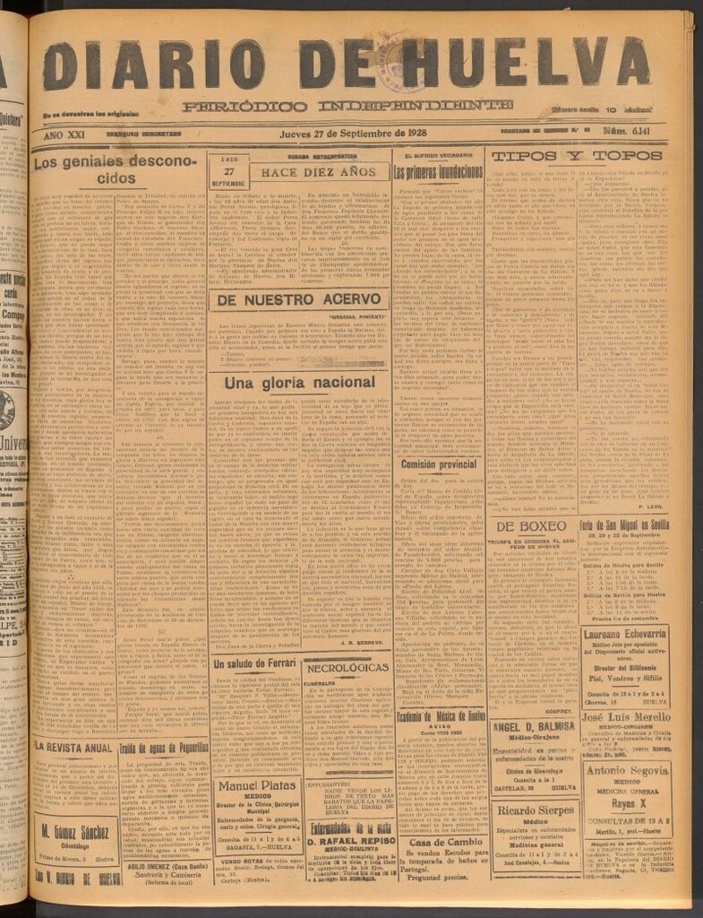 Miniatura de Diario de Huelva : periódico independiente del 27 de septiembre de 1928