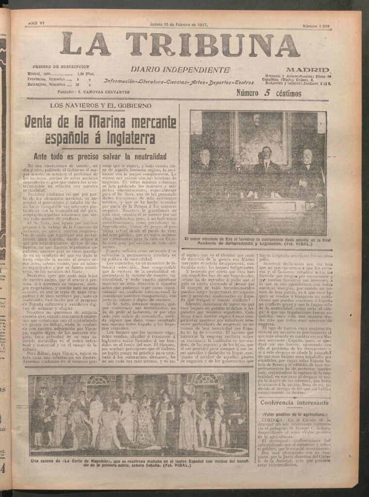 Miniatura de La Tribuna del 15 de febrero de 1917