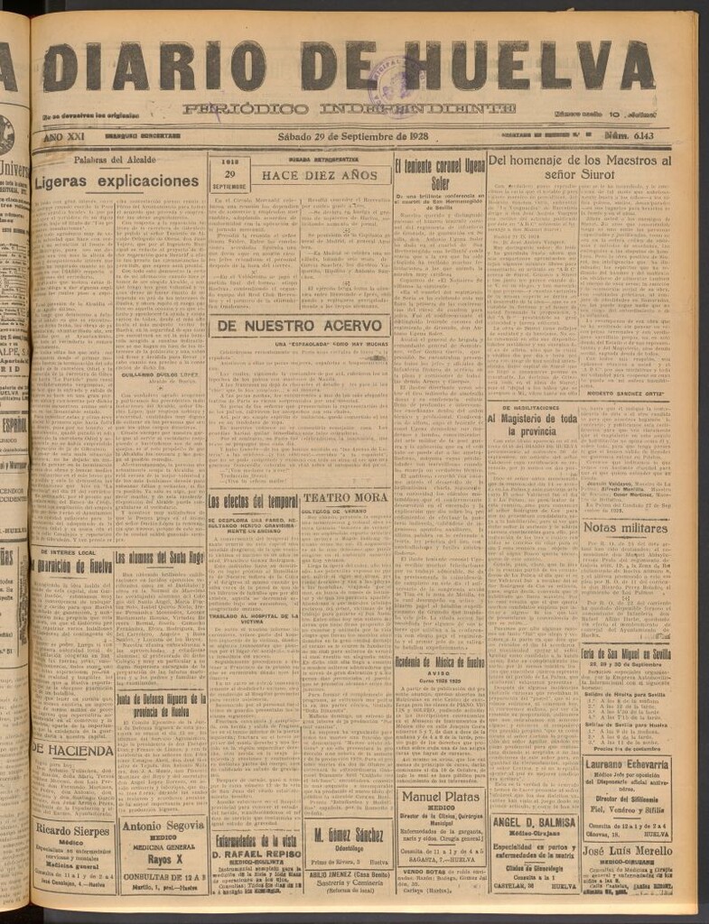 Miniatura de Diario de Huelva : periódico independiente del 29 de septiembre de 1928