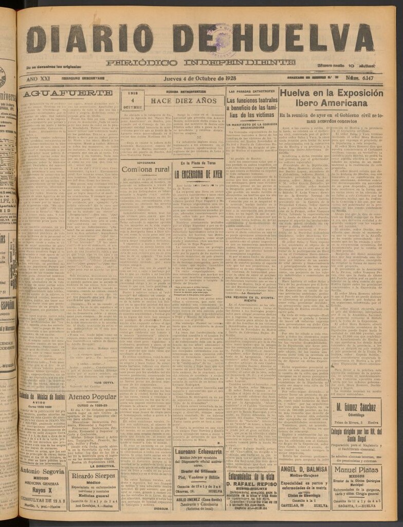 Miniatura de Diario de Huelva : periódico independiente del 4 de octubre de 1928