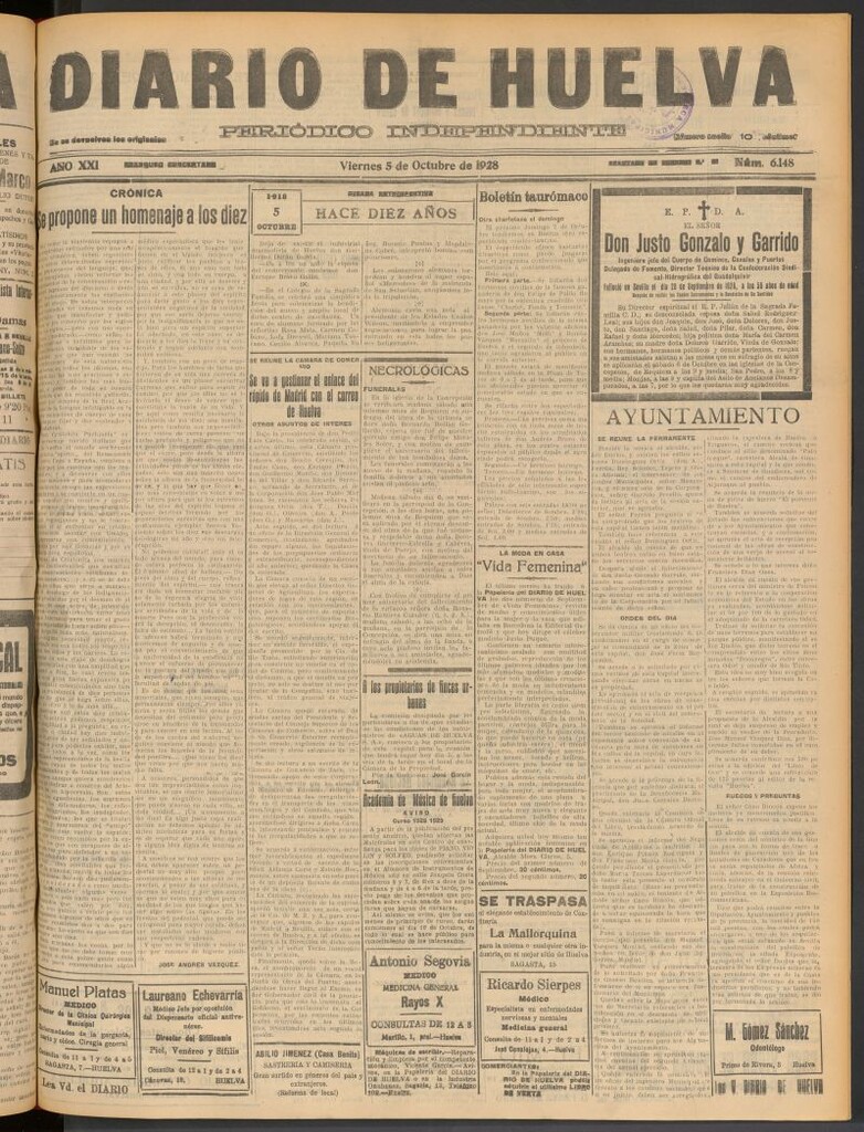 Miniatura de Diario de Huelva : periódico independiente del 5 de octubre de 1928