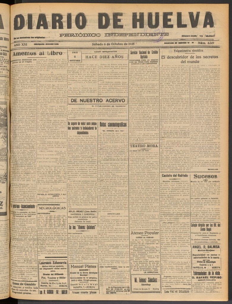 Miniatura de Diario de Huelva : periódico independiente del 6 de octubre de 1928