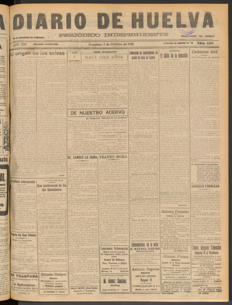 Miniatura de Diario de Huelva : periódico independiente del 7 de octubre de 1928