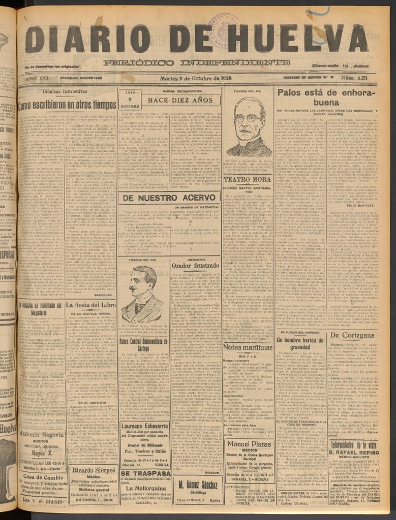 Miniatura de Diario de Huelva : periódico independiente del 9 de octubre de 1928