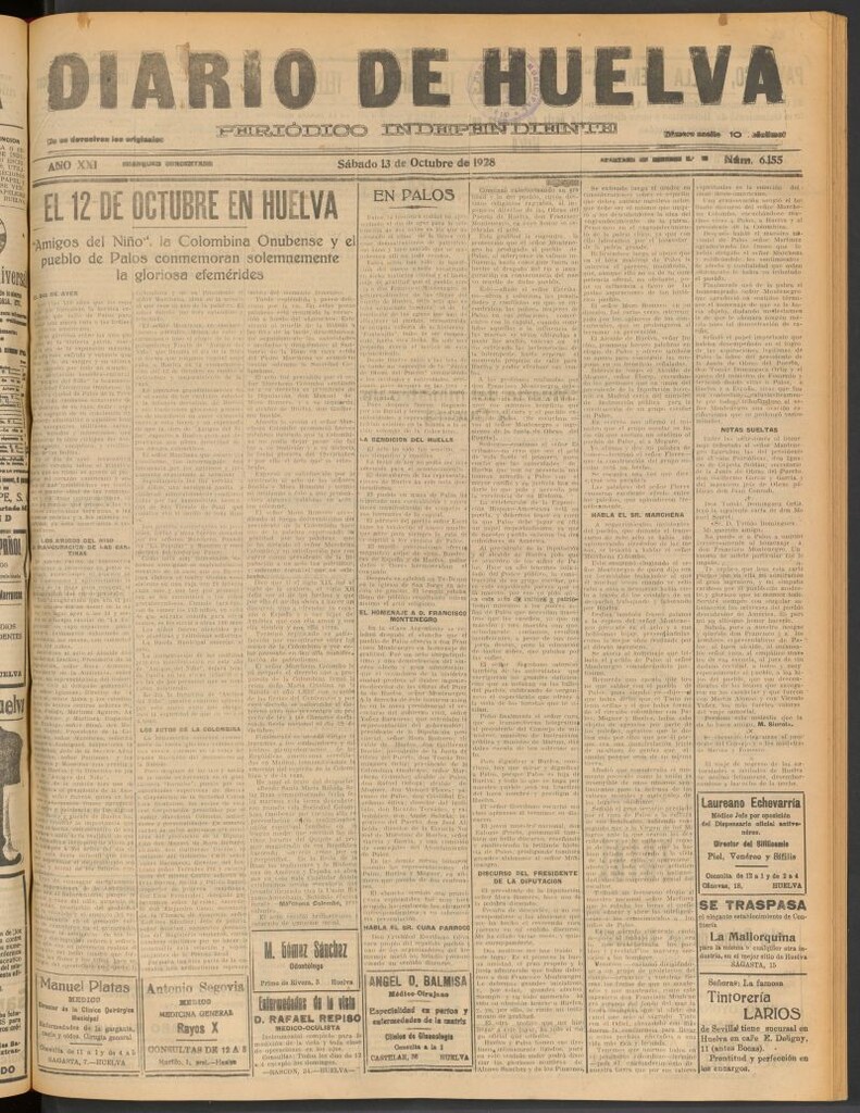 Miniatura de Diario de Huelva : periódico independiente del 13 de octubre de 1928