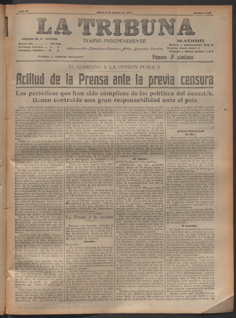 Miniatura de La Tribuna del 9 de agosto de 1917