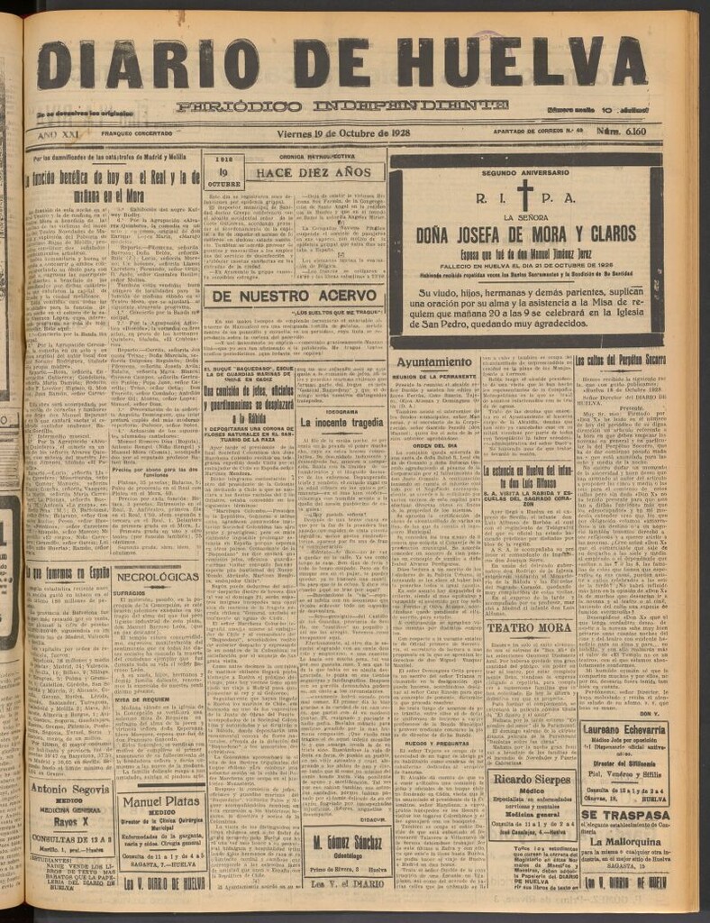 Miniatura de Diario de Huelva : periódico independiente del 19 de octubre de 1928