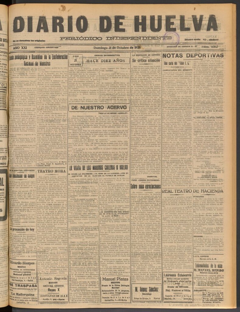 Miniatura de Diario de Huelva : periódico independiente del 21 de octubre de 1928