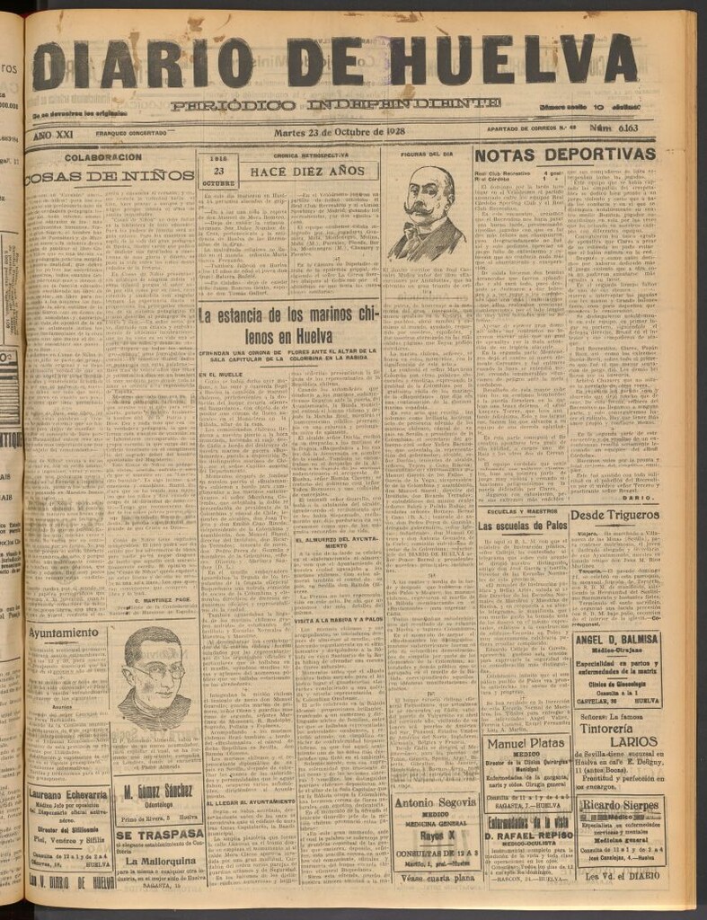 Miniatura de Diario de Huelva : periódico independiente del 23 de octubre de 1928