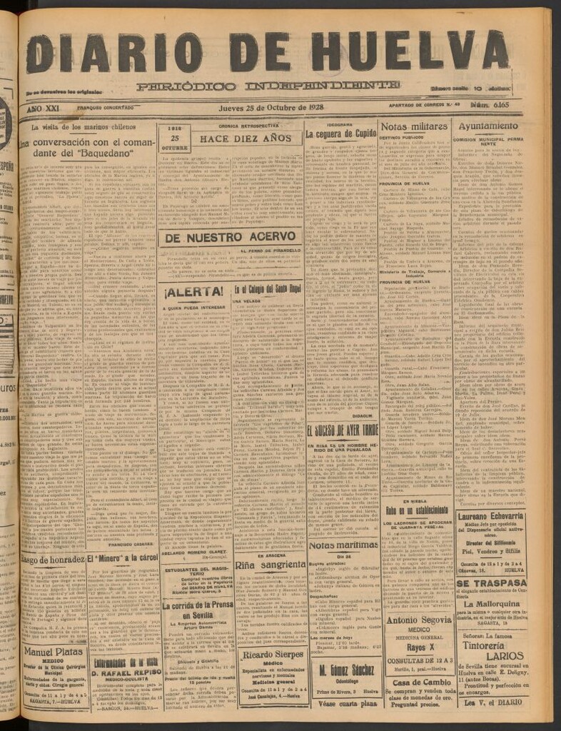 Miniatura de Diario de Huelva : periódico independiente del 25 de octubre de 1928