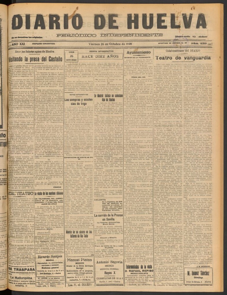 Miniatura de Diario de Huelva : periódico independiente del 26 de octubre de 1928