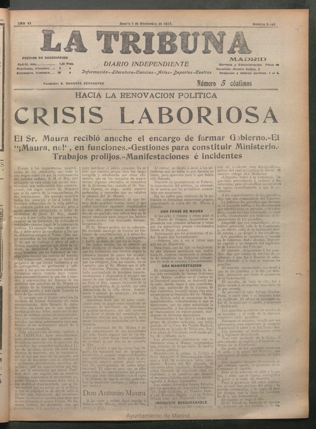 Miniatura de La Tribuna del 1 de noviembre de 1917