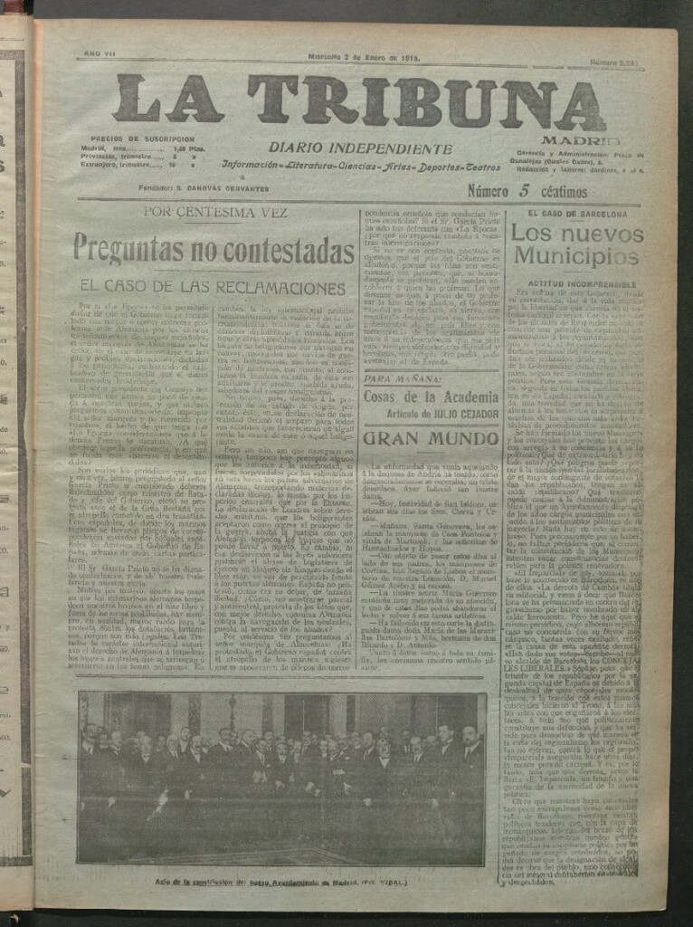 Miniatura de La Tribuna del 2 de enero de 1918