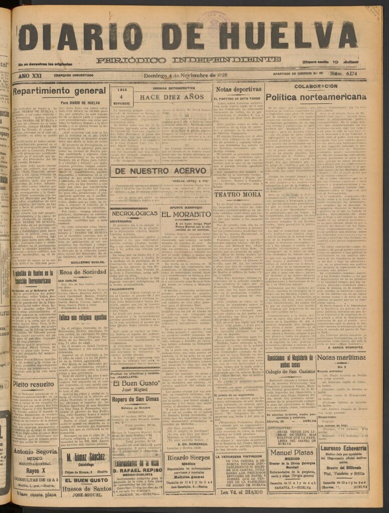 Miniatura de Diario de Huelva : periódico independiente del 4 de noviembre de 1928