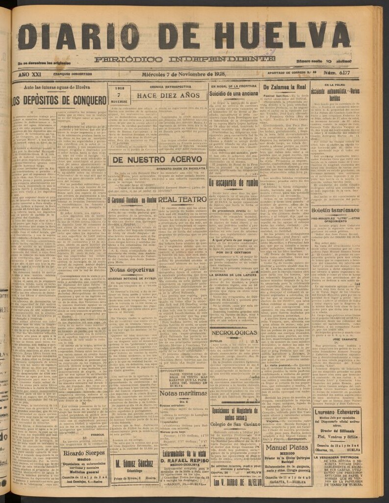 Miniatura de Diario de Huelva : periódico independiente del 7 de noviembre de 1928
