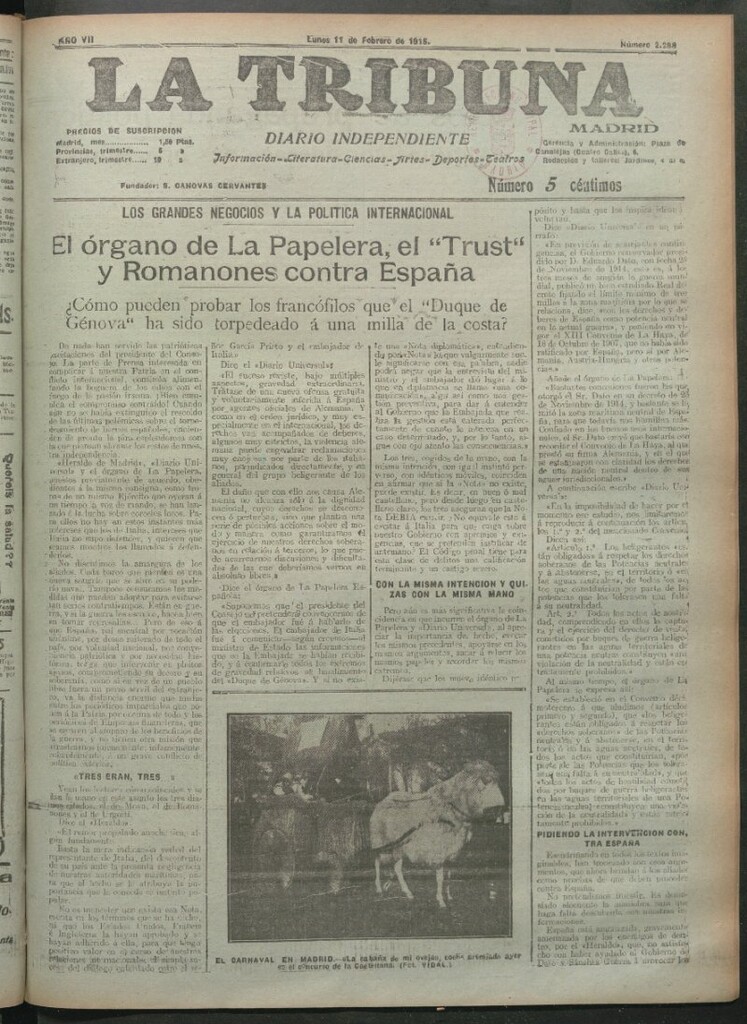 Miniatura de La Tribuna del 11 de febrero de 1918