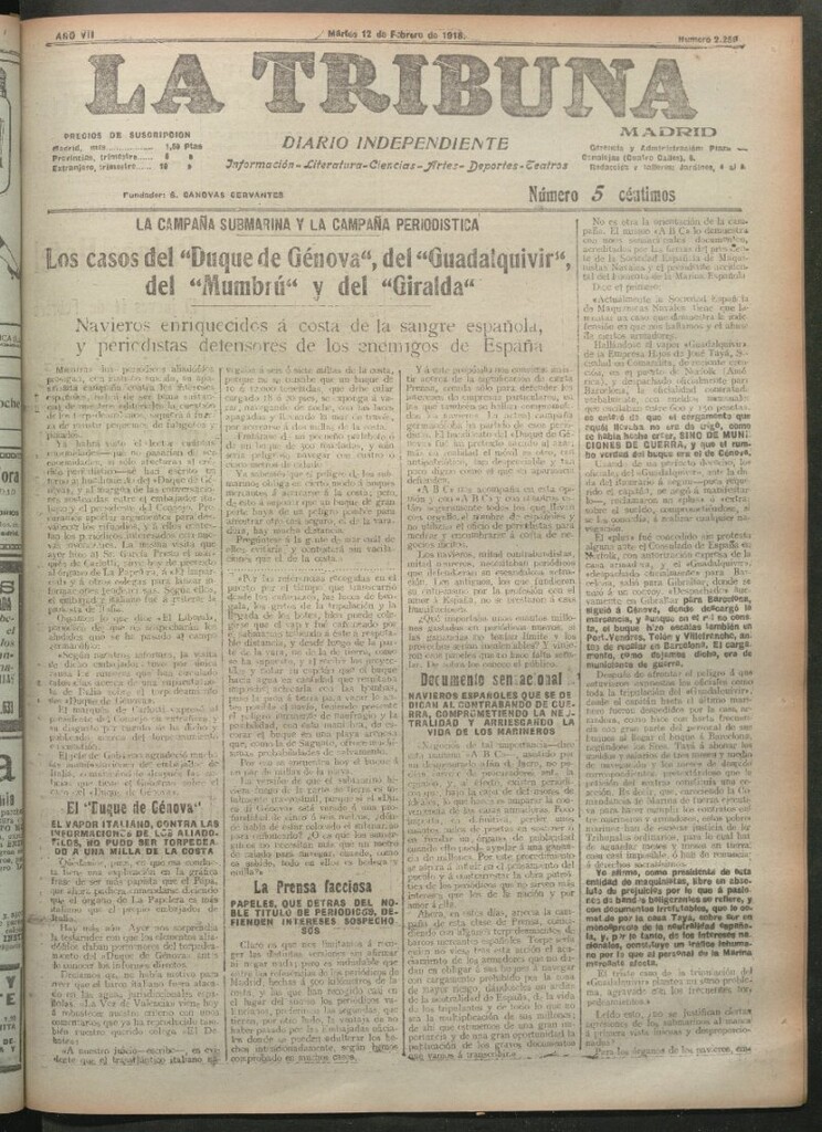 Miniatura de La Tribuna del 12 de febrero de 1918